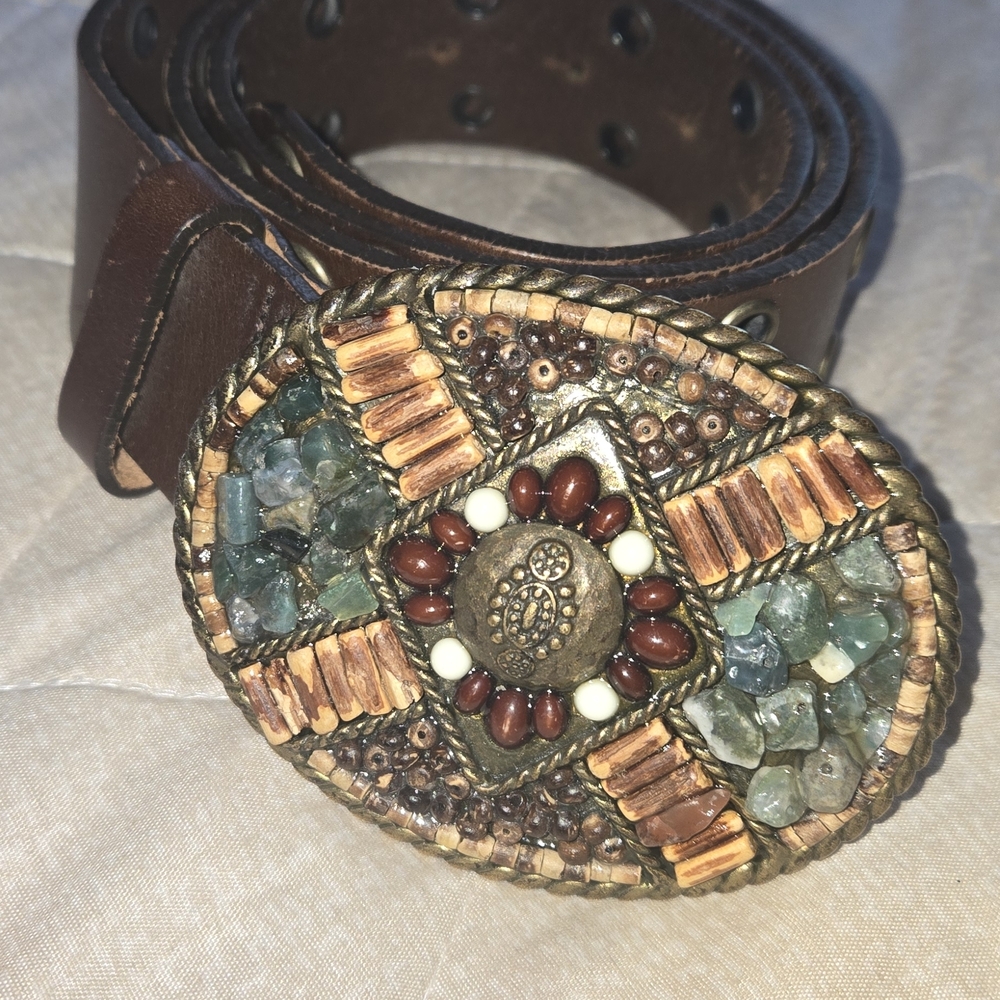 CAbi Beaded Women's Belt with Brown and Gold Accents - Picture 3 of 6